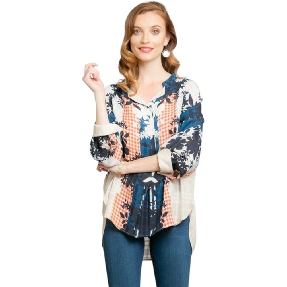 NWT Anthropologie Eva Franco Anton Blouse Sz 6 Sahara Plaid Floral Print Tunic‎
